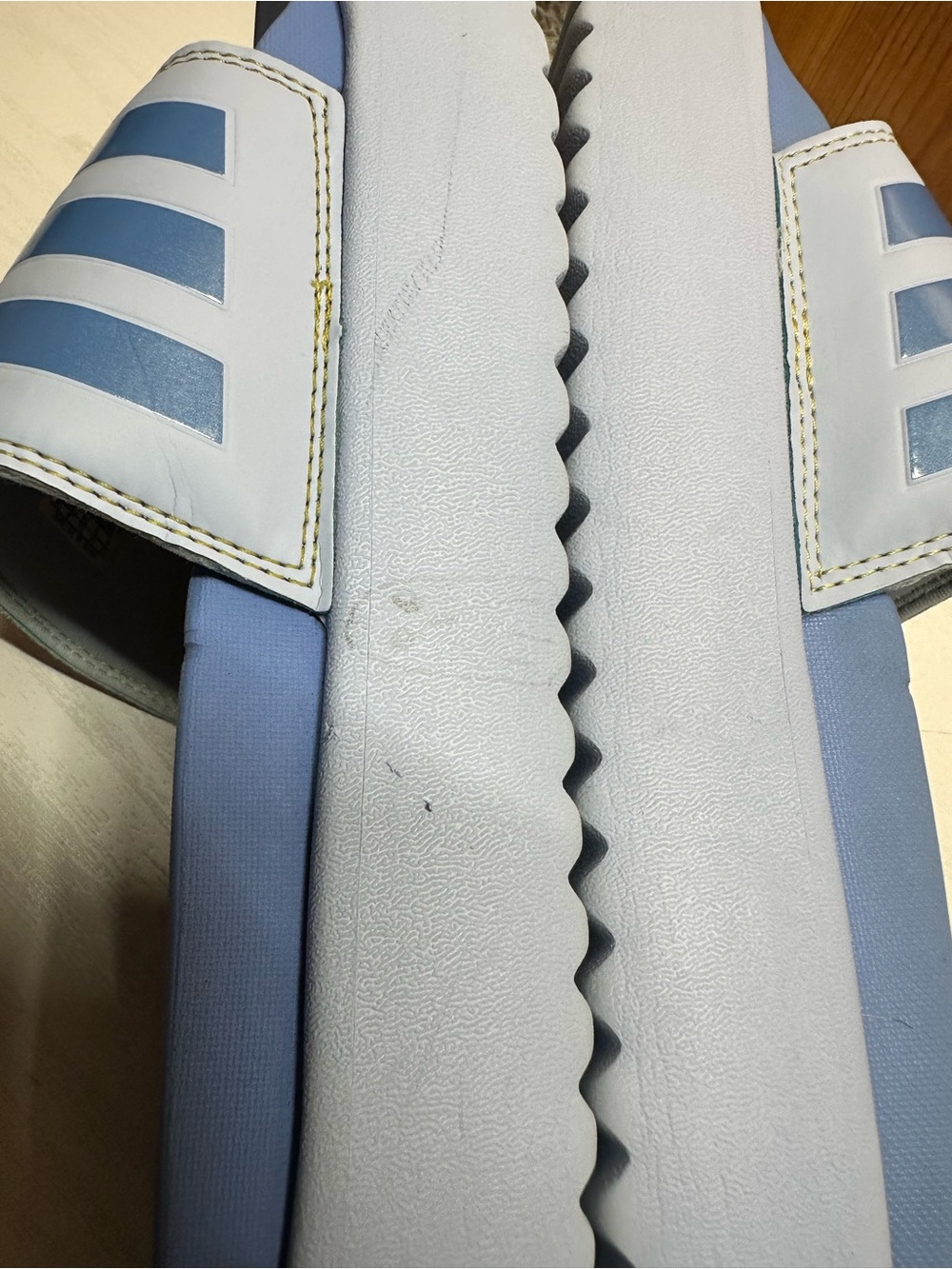 adidas Light Blue Striped Slide Sandals - Picture 13 of 15